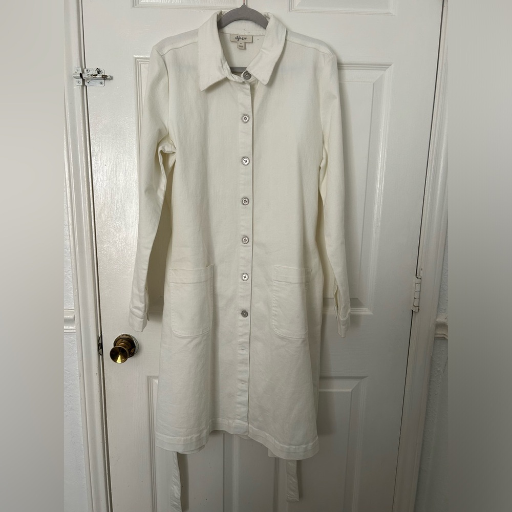 Style & Co. Cream Button-Front Long Sleeve Shirt Dress
